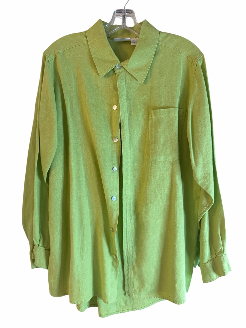 Chico's Bright Lime Green 100% Linen Button-Up Sz L